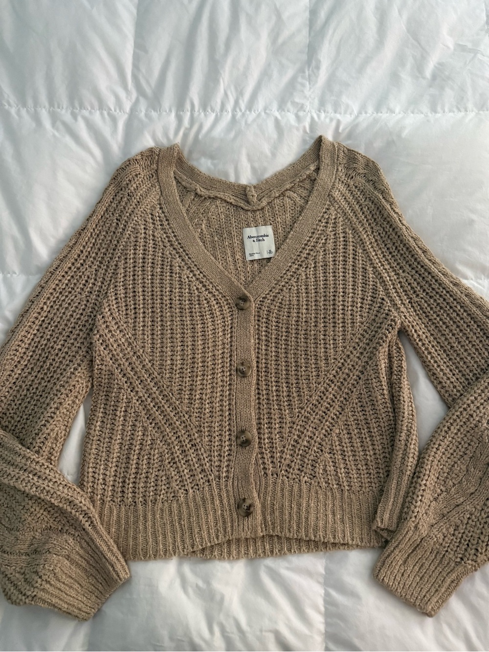 Abercrombie & Fitch Beige/Tan Waffle Knit Button-Front Cardigan